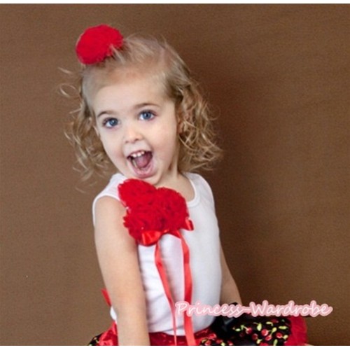 White Tank Top with a Bunch of Red Rosettes and Red Bow TB96 